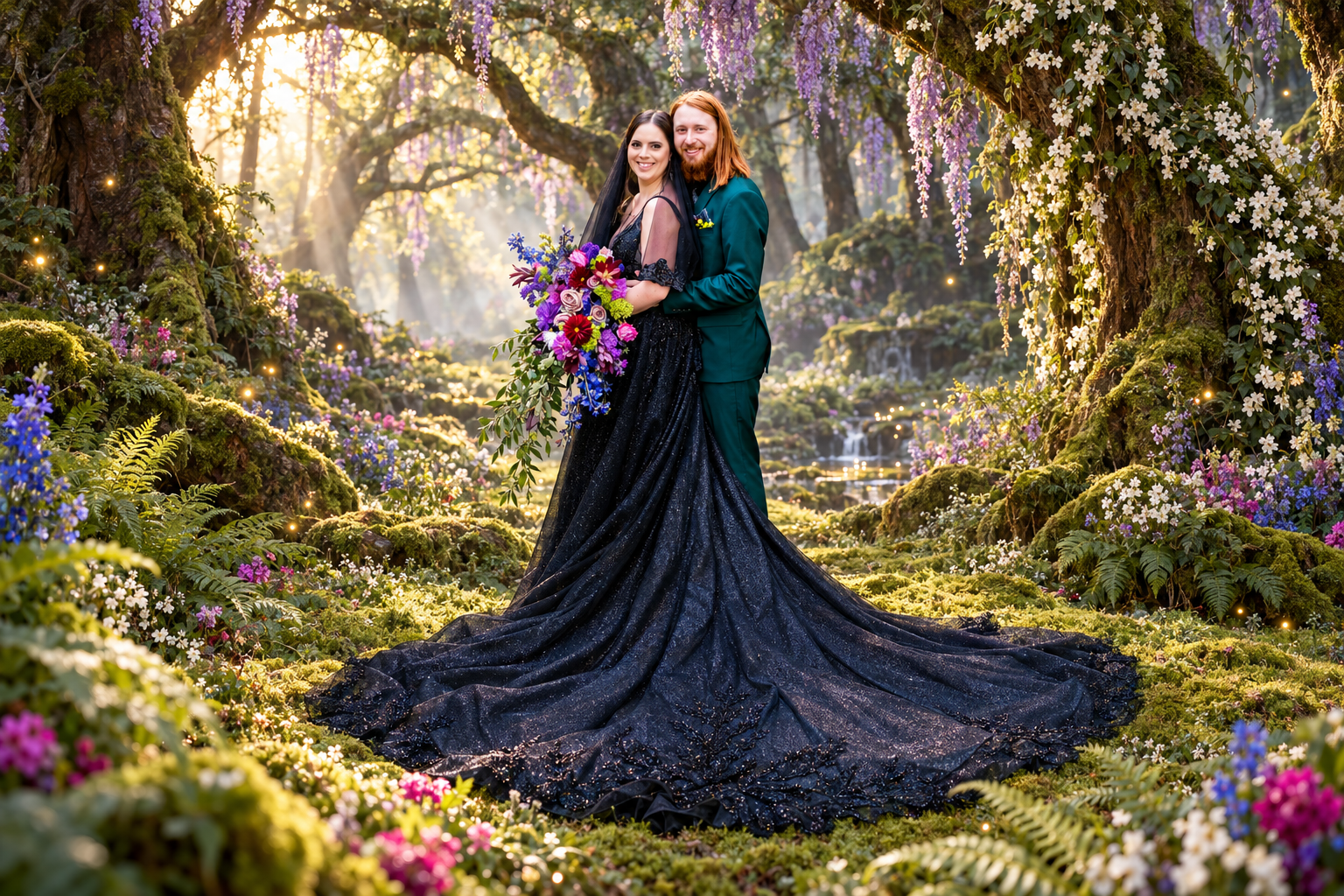 Creative enchanted forest wedding portrait of Parker and Olivia