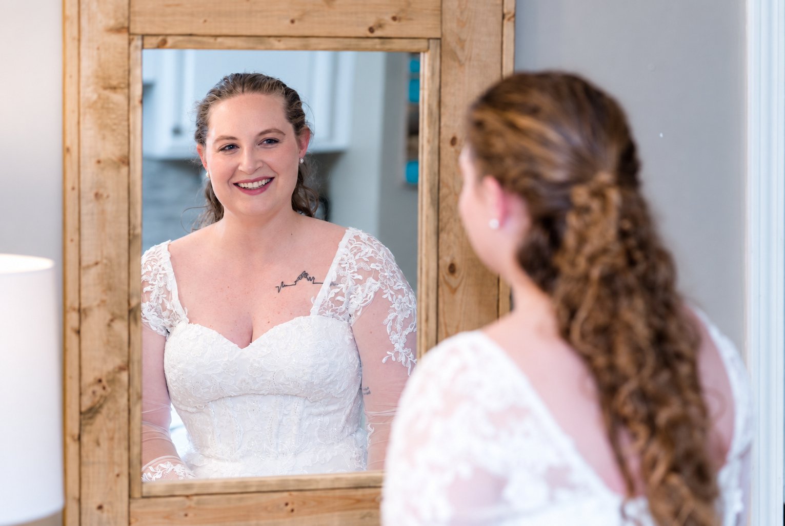 Danielle and Trey—bride in the mirror