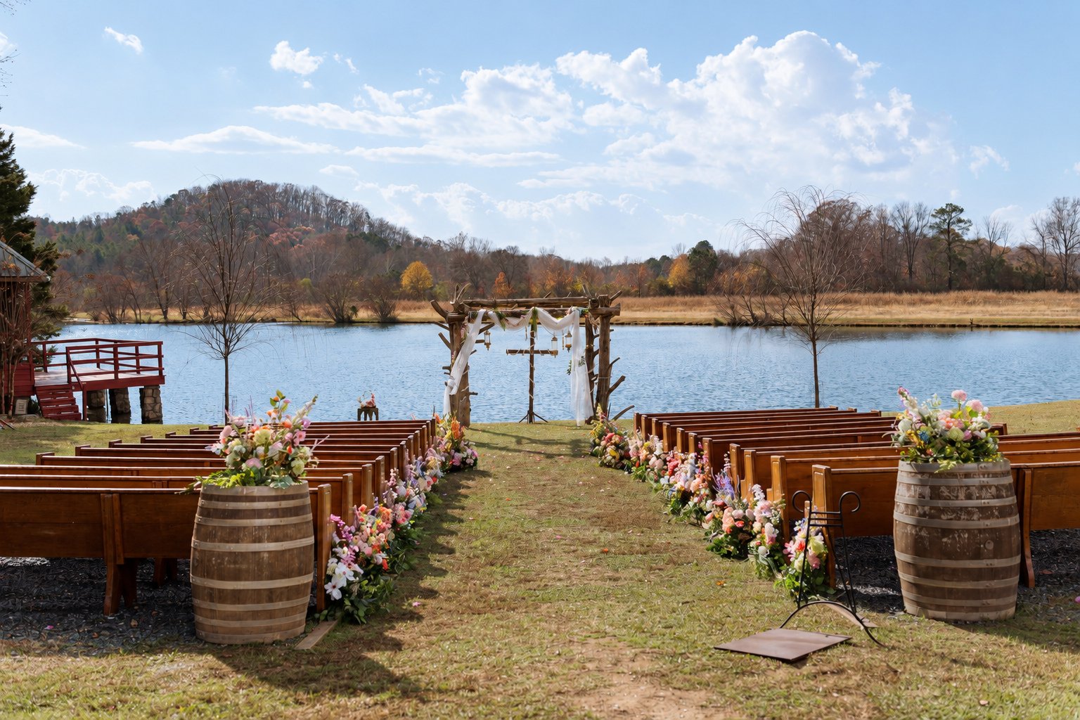 Reeham and Logan—lakeside ceremony setting