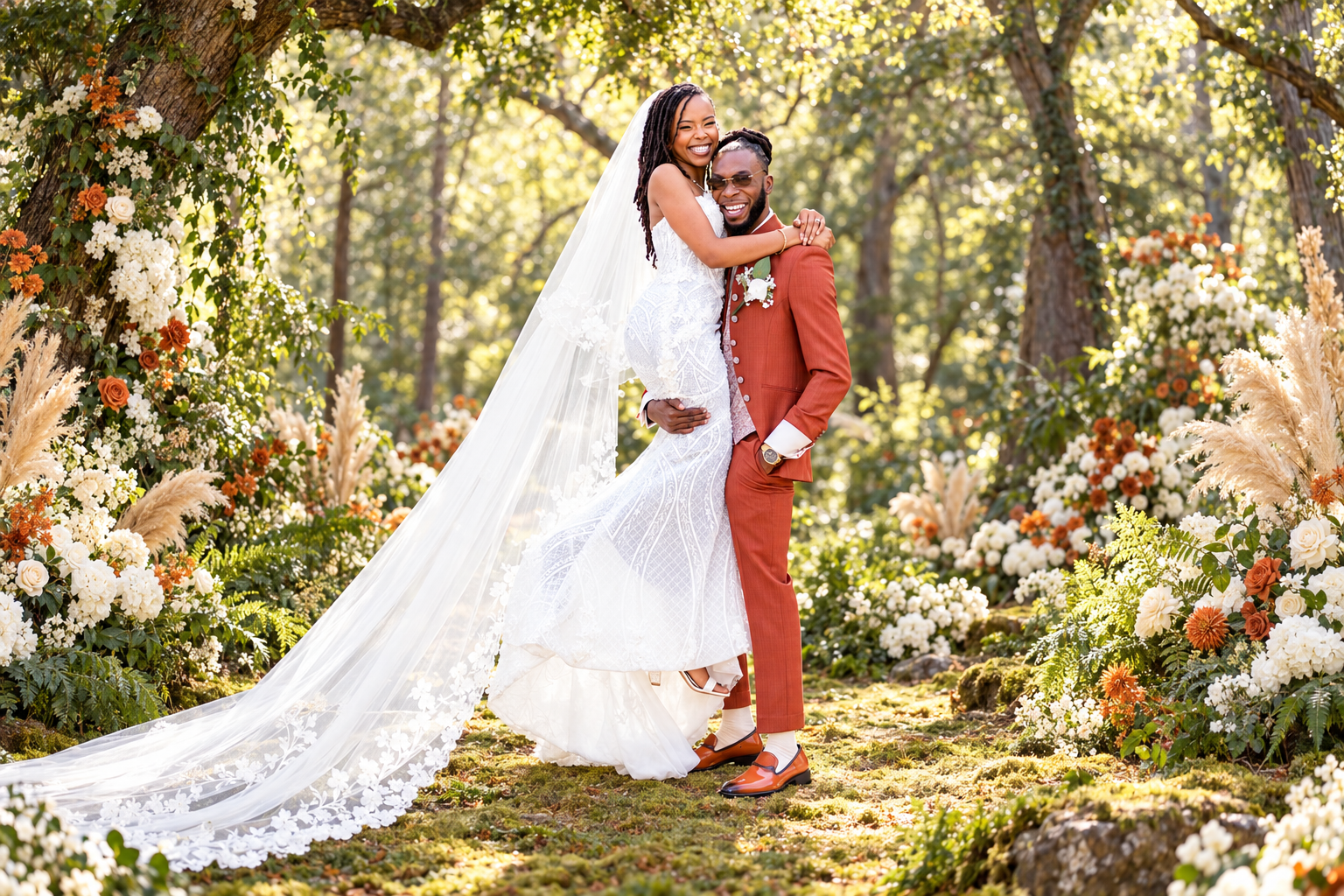 Creative woodland portrait composite of Burnett and Jaelyn, with an artistically reimagined setting