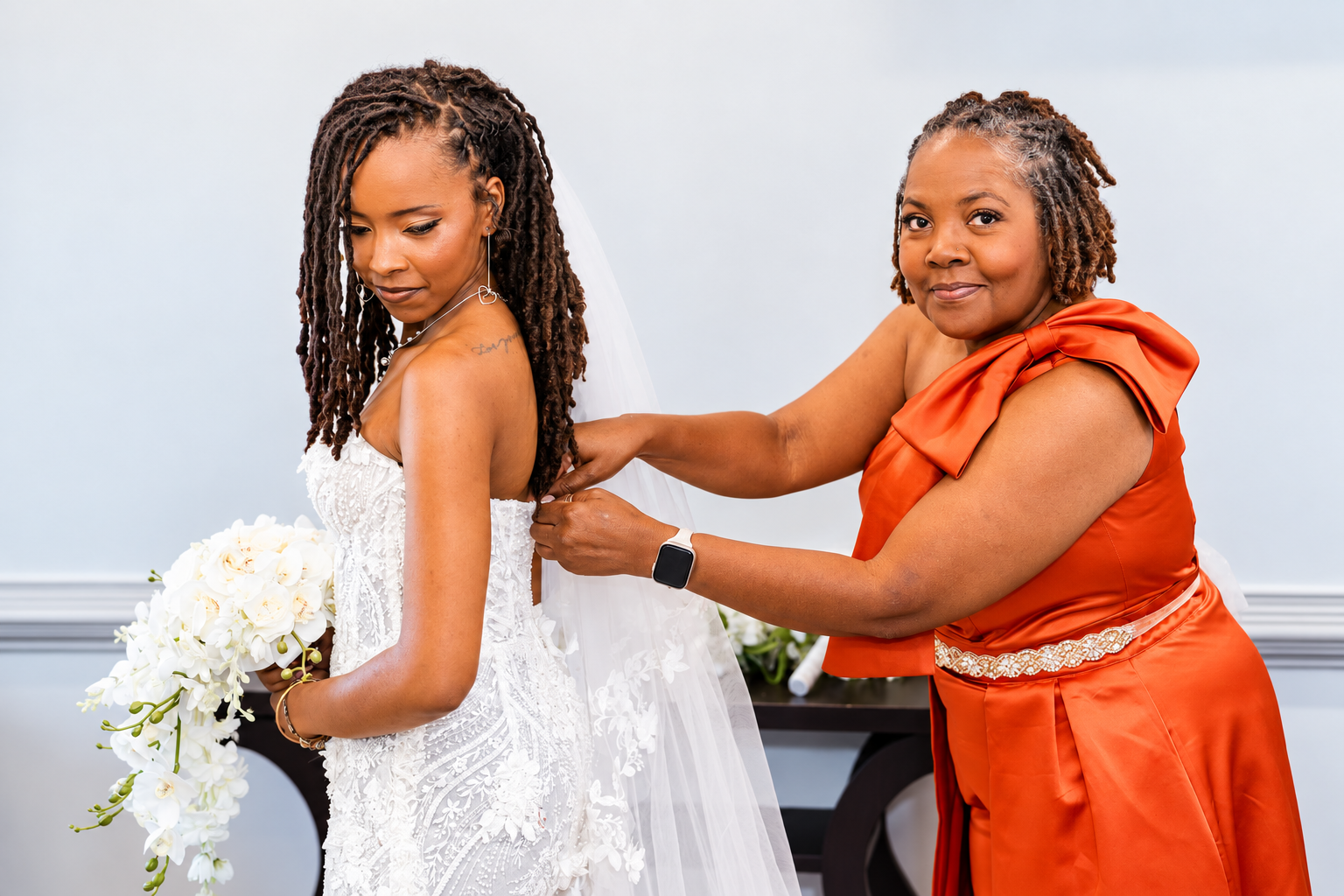 Bride getting ready at Burnett and Jaelyn's wedding