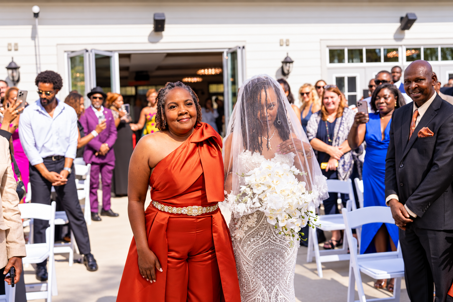 Bride walking down aisle at Burnett and Jaelyn's wedding