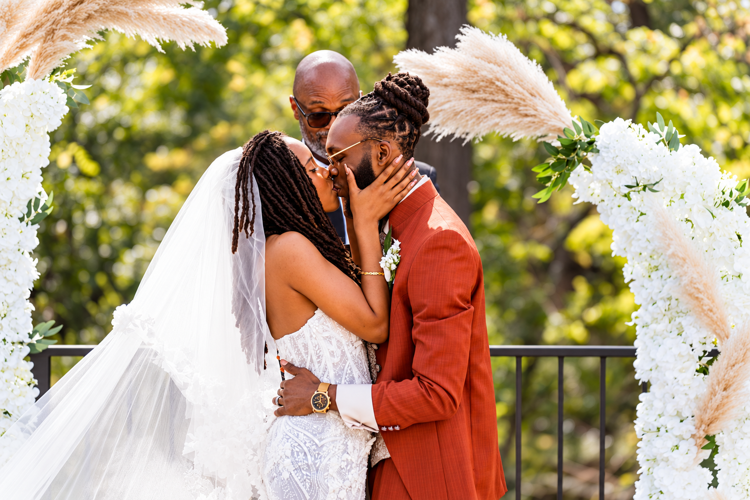 Wedding ceremony kiss at Burnett and Jaelyn's wedding