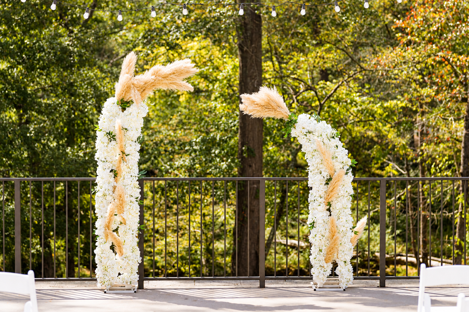 Woodland ceremony floral arch at Burnett and Jaelyn's wedding