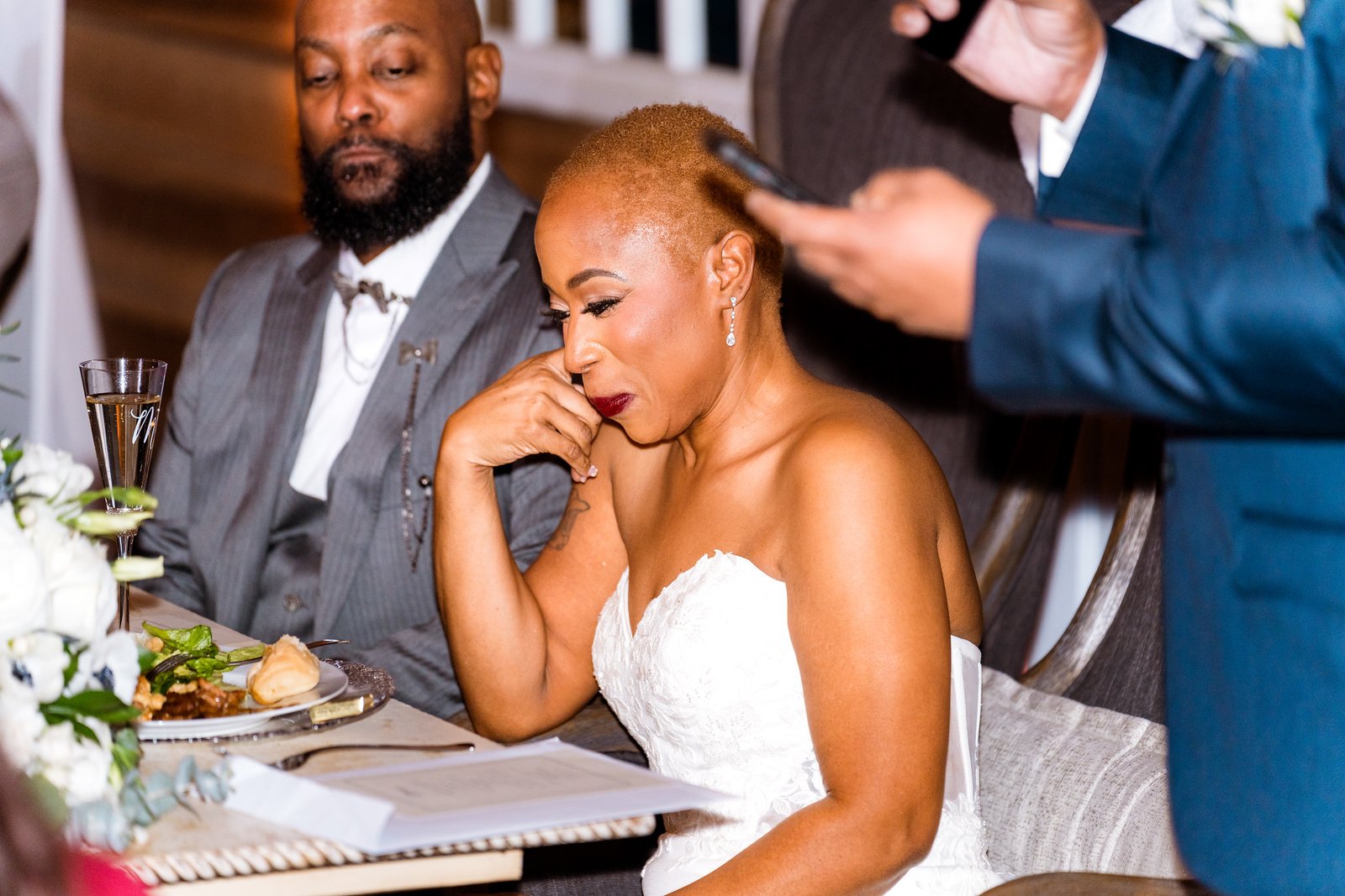 Jillian reacts emotionally to a reception speech