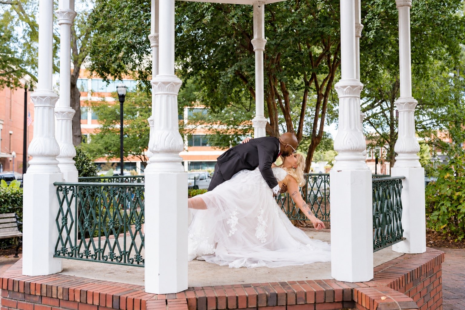 Franz dipping Mikayla at the Marietta Square gazebo