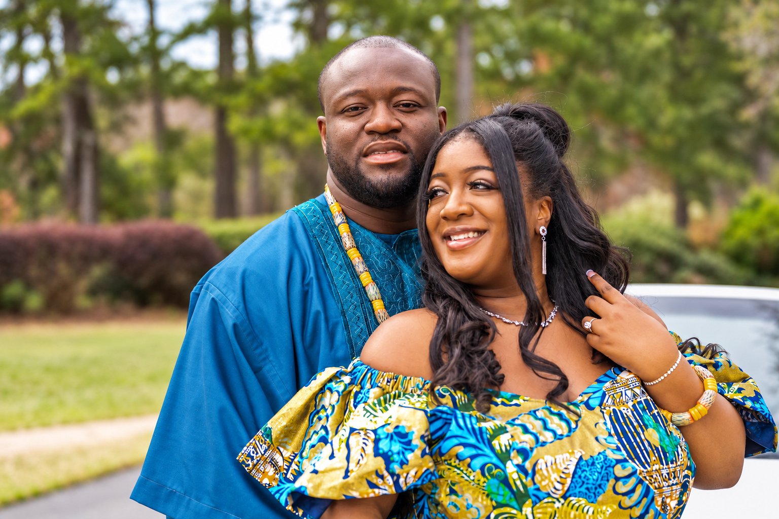 Couple smiling in a close portrait