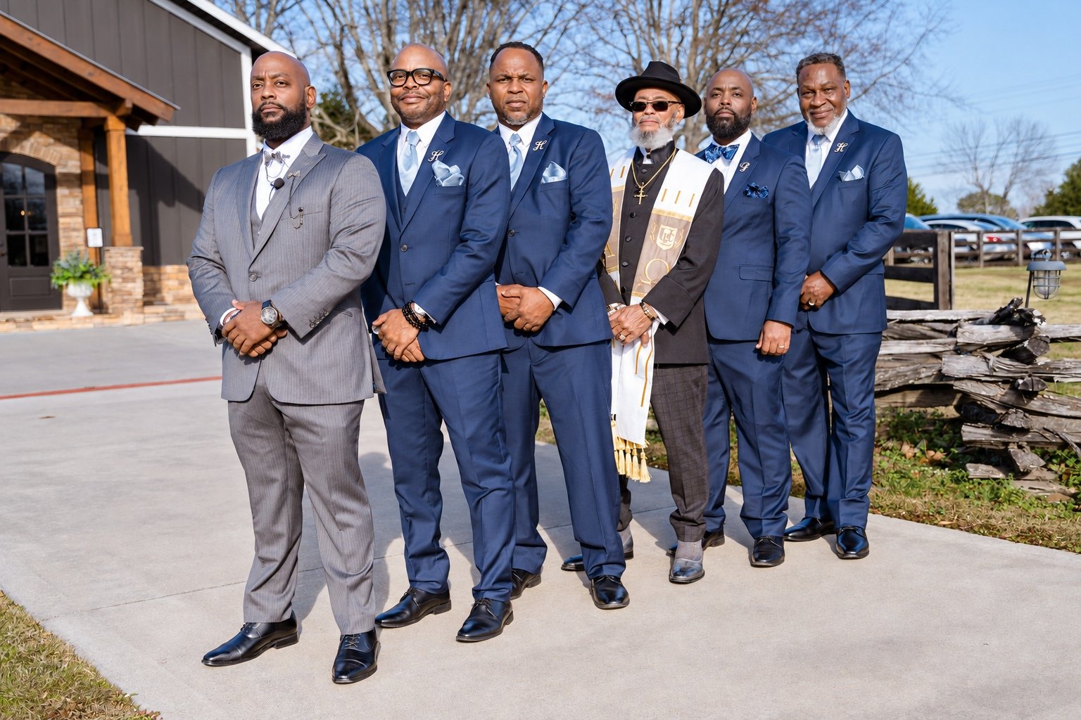 Maurice and his wedding party outside before the ceremony