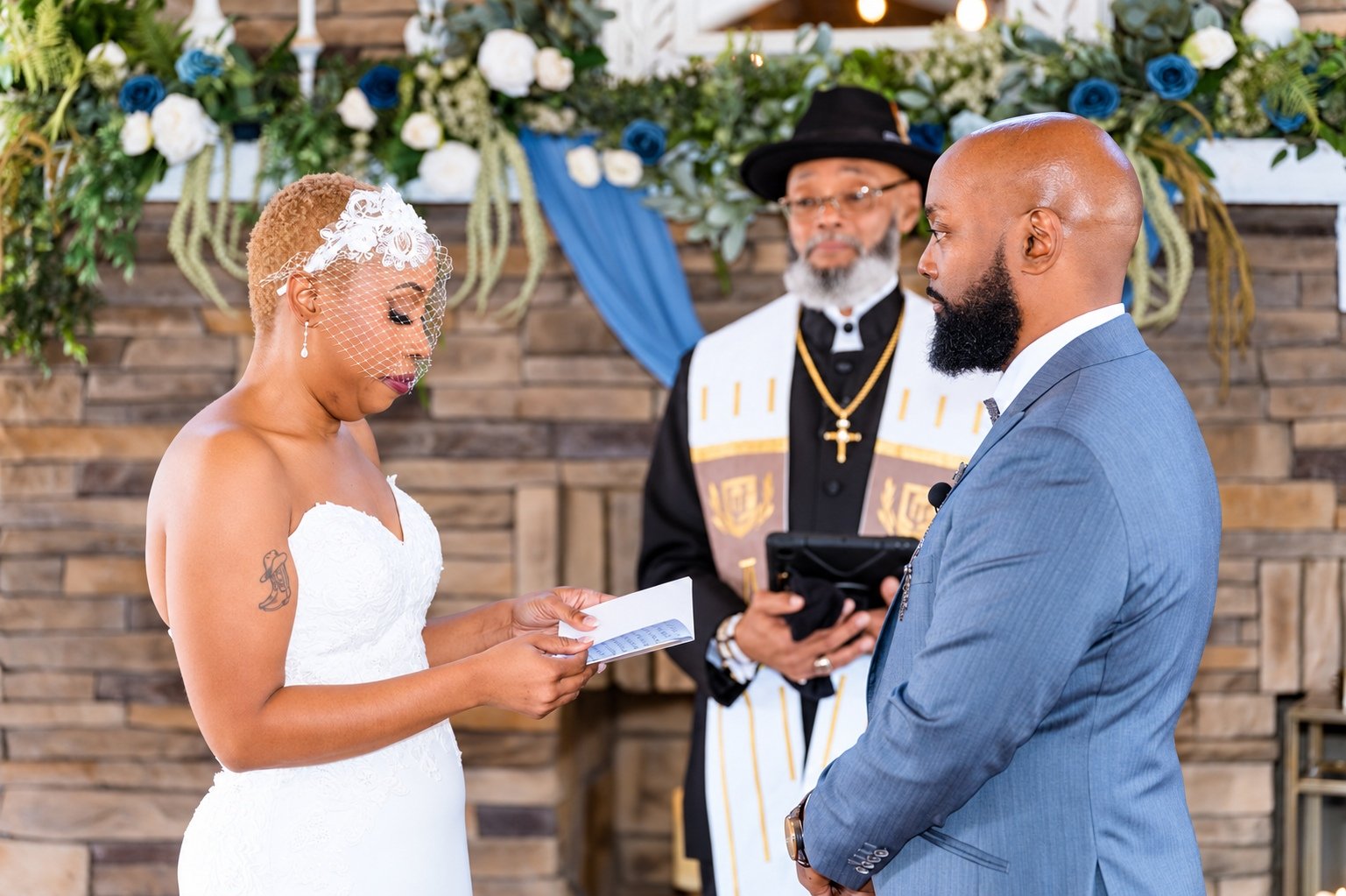 Jillian speaking her vows during the wedding ceremony