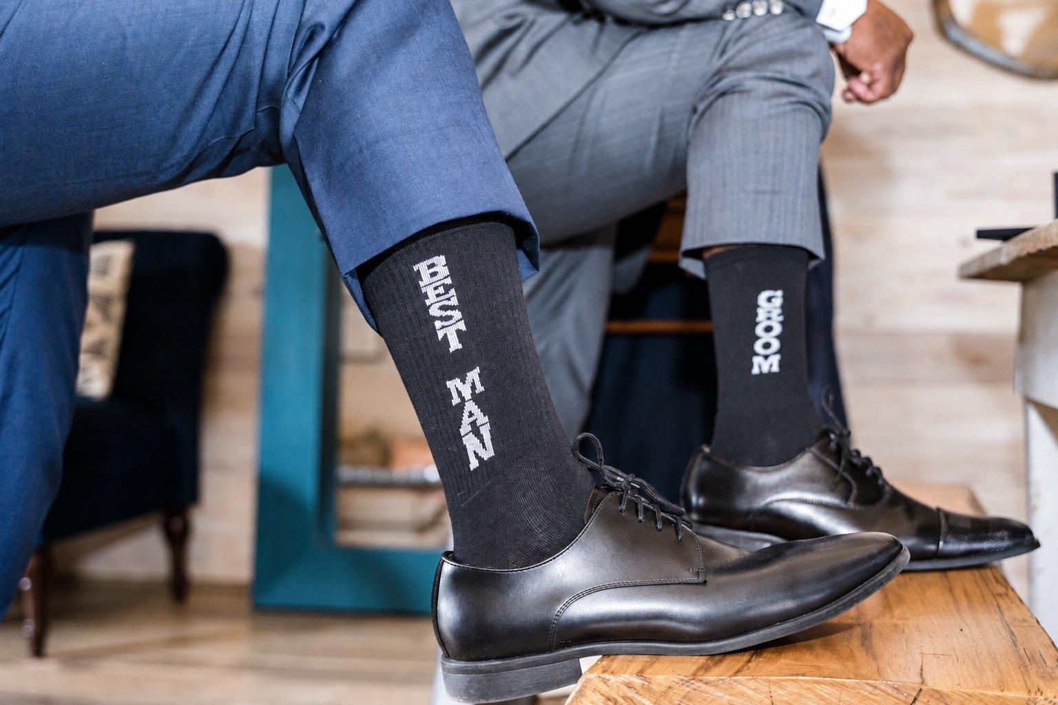 Maurice’s wedding shoes and personalized socks
