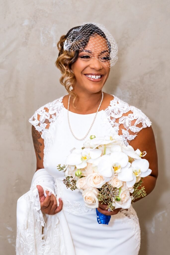 Bridal portrait with bouquet at Montaluce Winery in Dahlonega, Georgia.
