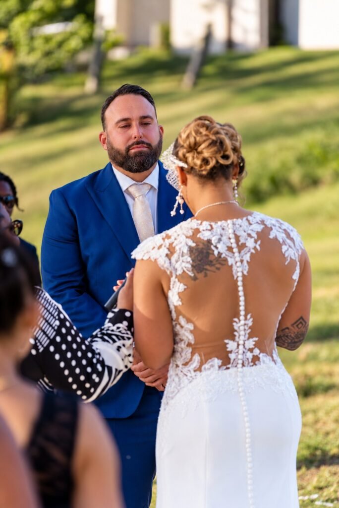 Couple during the ceremony at Montaluce Winery in Dahlonega, Georgia.